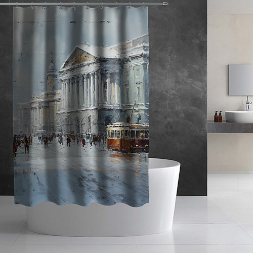 Шторка для ванной Зимний Питер красками / 3D-принт – фото 2