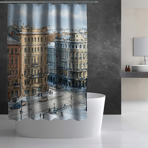 Шторка для ванной Зимняя улица Питера / 3D-принт – фото 2