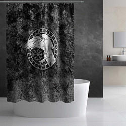 Шторка для душа Ворон в круге рун и компас вегвизир, цвет: 3D-принт — фото 2