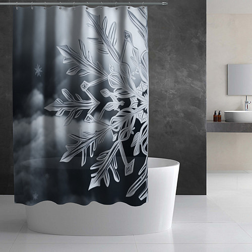 Шторка для ванной Снежинка на черно белое / 3D-принт – фото 2