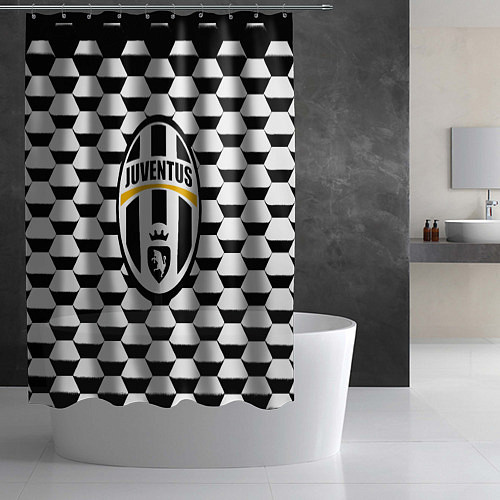 Шторка для ванной Juventus геометрия черно белая / 3D-принт – фото 2