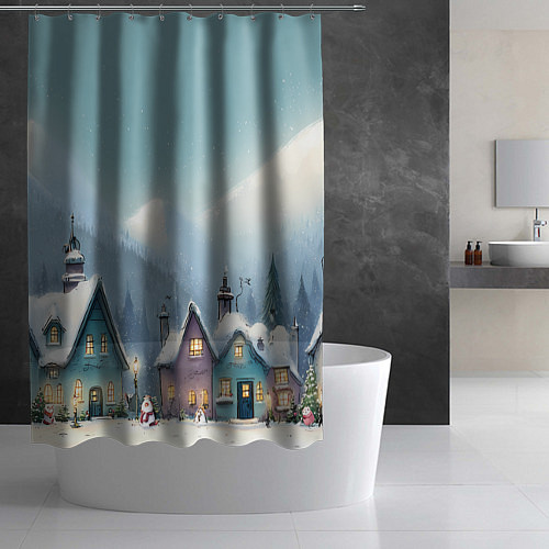 Шторка для ванной Новогодние дома / 3D-принт – фото 2