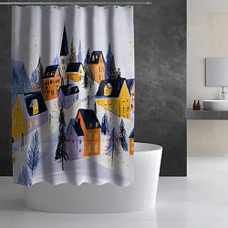 Шторка для душа Новогодние домики на горе, цвет: 3D-принт — фото 2