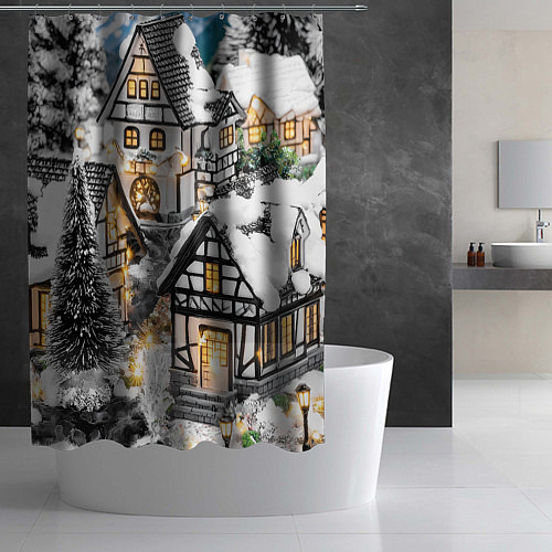 Шторка для ванной Объемные новогодние дома / 3D-принт – фото 2