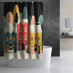 Шторка для душа Разноцветные новогодние дома, цвет: 3D-принт — фото 2