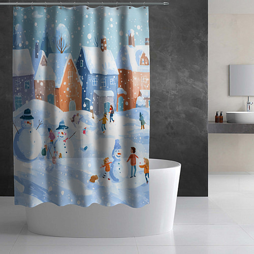 Шторка для ванной Предновогодний день во дворе / 3D-принт – фото 2