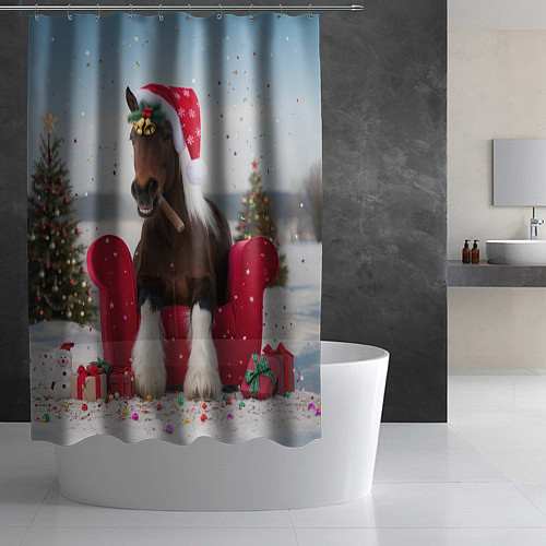 Шторка для ванной Новогодний конь / 3D-принт – фото 2