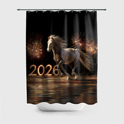 Шторка для душа 2026 Лошадь на фоне салюта, цвет: 3D-принт
