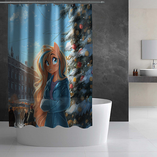Шторка для ванной Лошадка на новогодней площади / 3D-принт – фото 2