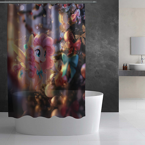 Шторка для ванной Милая новогодняя лошадка с крыльями / 3D-принт – фото 2