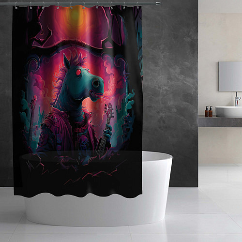 Шторка для ванной Лошадь рок стиль / 3D-принт – фото 2