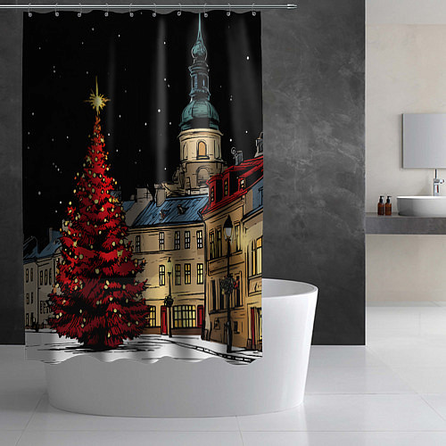 Шторка для ванной Красная новогодняя елка / 3D-принт – фото 2