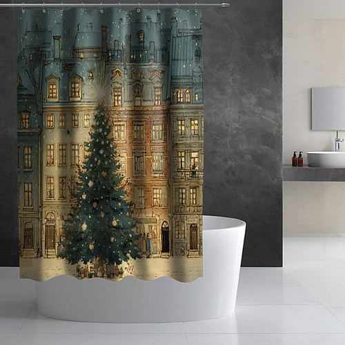 Шторка для ванной Новогодний старый город / 3D-принт – фото 2