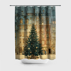 Шторка для душа Новогодний старый город, цвет: 3D-принт