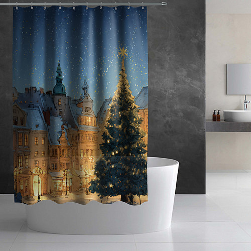 Шторка для ванной Новый год в старом городе / 3D-принт – фото 2