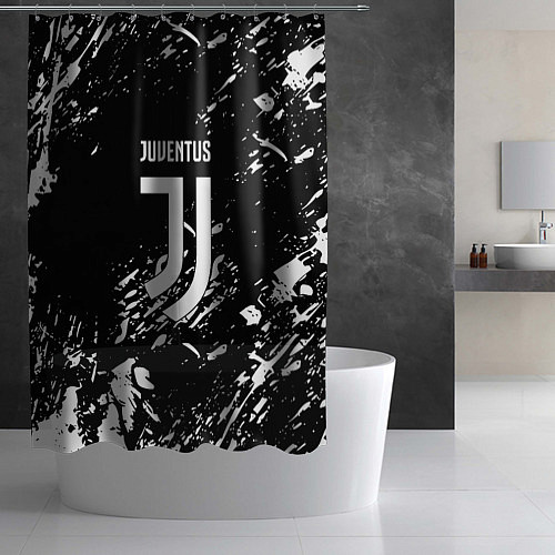 Шторка для ванной Juventus белые штрихи красок / 3D-принт – фото 2