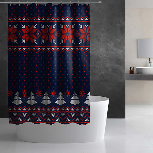 Шторка для ванной Новогодний вязаный узор / 3D-принт – фото 2