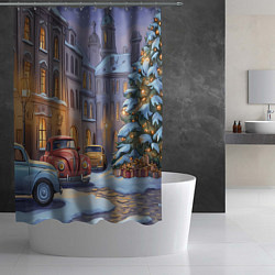 Шторка для душа Новогодний снежный двор, цвет: 3D-принт — фото 2