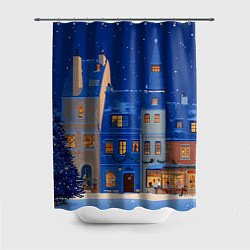 Шторка для душа Синяя новогодняя елочка во дворе, цвет: 3D-принт