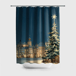 Шторка для душа Новогодняя атмосфера в городе, цвет: 3D-принт