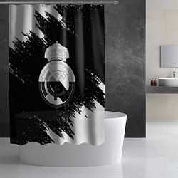 Шторка для душа Реал Мадрид черно белые краски, цвет: 3D-принт — фото 2