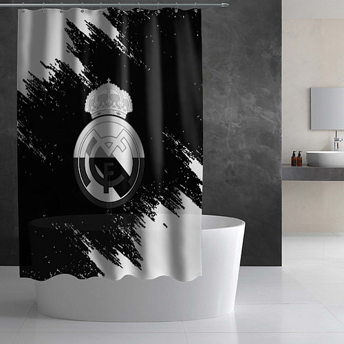 Шторка для ванной Реал Мадрид черно белые краски / 3D-принт – фото 2