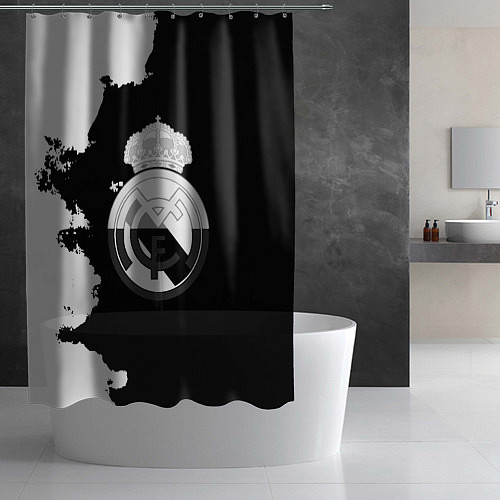 Шторка для ванной Реал Мадрид черно белые краски / 3D-принт – фото 2