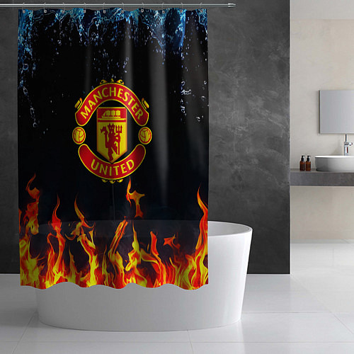 Шторка для ванной Манчестер Юнайтед лёд и огонь / 3D-принт – фото 2