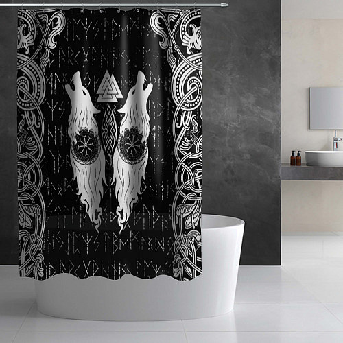 Шторка для ванной Волки воины с символикой / 3D-принт – фото 2