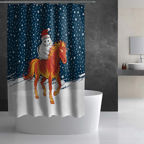 Шторка для ванной Кот Бендер и огненный конь - 2026 / 3D-принт – фото 2