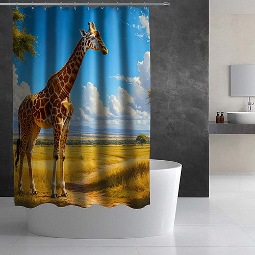 Шторка для ванной Жираф в солнечной саванне / 3D-принт – фото 2