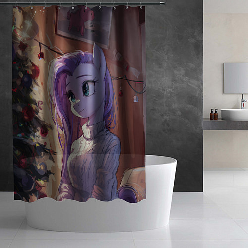 Шторка для ванной Анимешная лошадка - Новый год / 3D-принт – фото 2