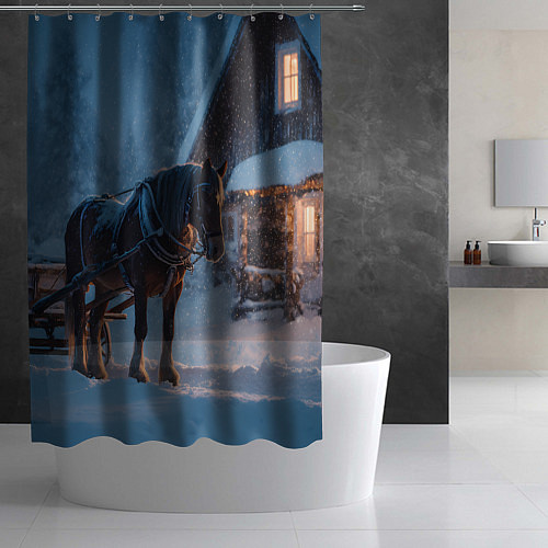 Шторка для ванной Лошадь у избы / 3D-принт – фото 2