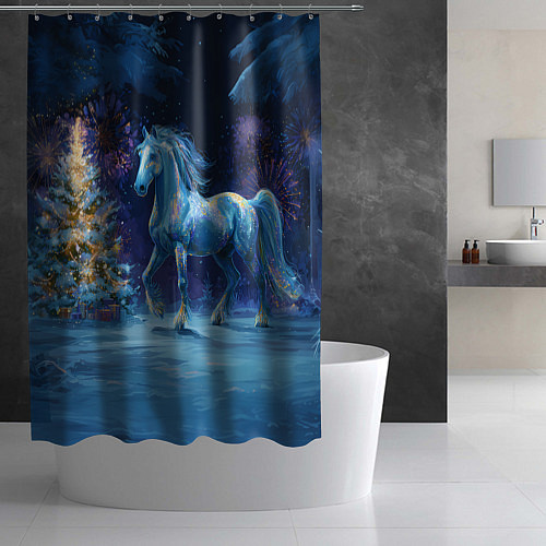 Шторка для ванной Сияющая новогодняя лошадка / 3D-принт – фото 2