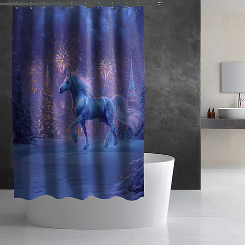 Шторка для ванной Лошадь и новогодний салют / 3D-принт – фото 2
