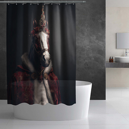 Шторка для ванной Лошадь в новогоднем костюме / 3D-принт – фото 2
