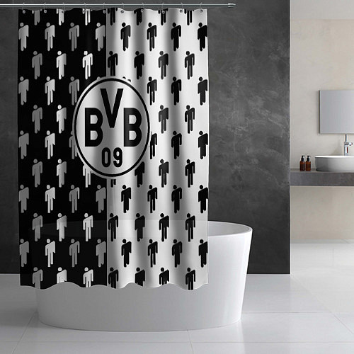 Шторка для ванной Borussia черно белые люди / 3D-принт – фото 2