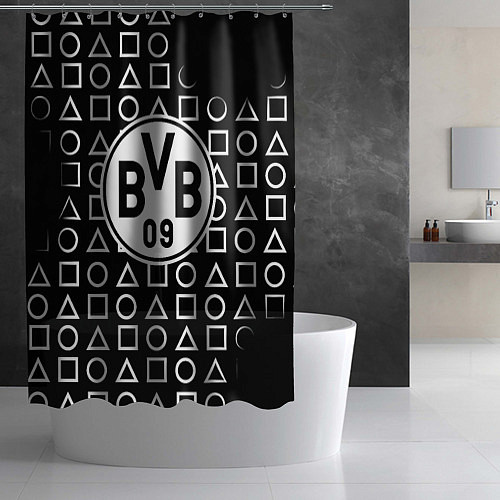 Шторка для ванной Borussia геометрия черно белая / 3D-принт – фото 2