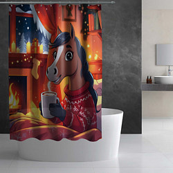 Шторка для душа Лошадка зимним вечером, цвет: 3D-принт — фото 2
