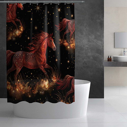 Шторка для ванной Огненные лошади - паттерн / 3D-принт – фото 2