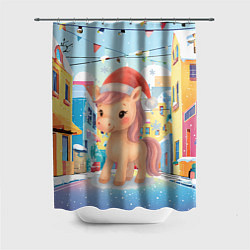 Шторка для душа Лошадка с новогоднем венком, цвет: 3D-принт
