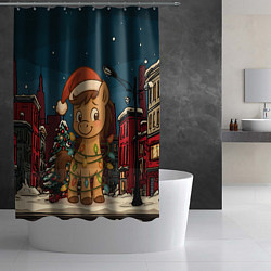 Шторка для душа Лошадка в новогодней гирлянде, цвет: 3D-принт — фото 2