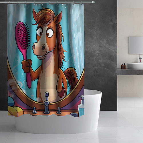Шторка для ванной Лошадка с расческой / 3D-принт – фото 2