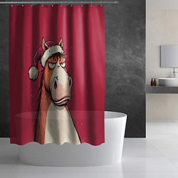 Шторка для душа Комичная новогодняя лошадь, цвет: 3D-принт — фото 2