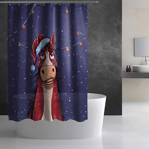 Шторка для ванной Новогодняя лошадь символ 2026 года / 3D-принт – фото 2