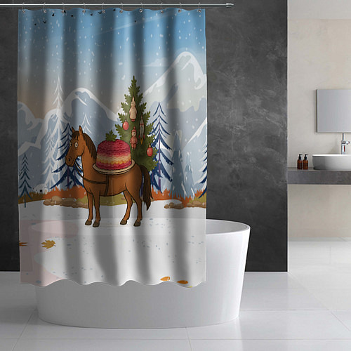 Шторка для ванной Лошадь с салатом Под шубой / 3D-принт – фото 2