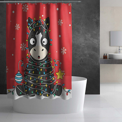 Шторка для ванной Лошадка в новогодних огоньках / 3D-принт – фото 2