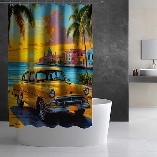 Шторка для ванной Золотой закат над набережной / 3D-принт – фото 2