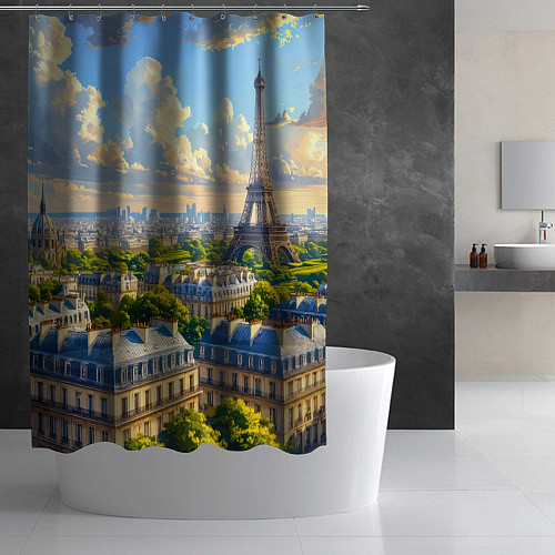 Шторка для ванной Золотой Париж взгляд с высоты / 3D-принт – фото 2