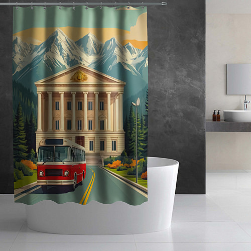 Шторка для ванной Классика у подножия гор / 3D-принт – фото 2